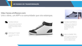UM MUNDO EM TRANSFORMAÇÃO
http://www.shiftwear.com
Une o tênis, um APP e a comunidade que cria estampas.
 