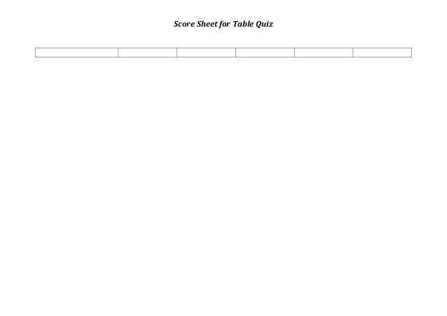 Score sheet for table quiz 0