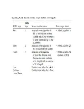 Escala A.K.I.N clasificación del riesgo de falla renal aguda
 
