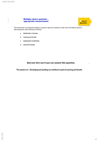 48
The answer is b – Developing and building our workforce is part of Learning and Growth.
SCORE YOUR GOALQuickTakes
 
