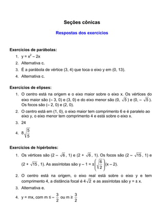 Seções cônicas Respostas dos exercícios 