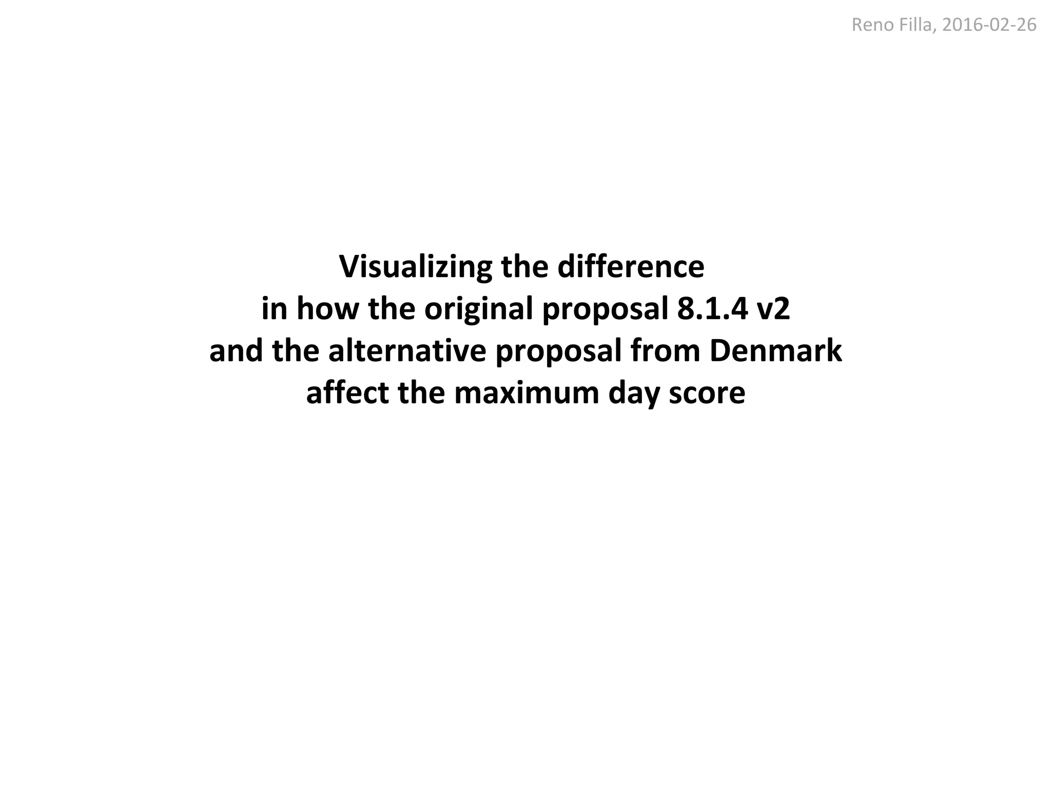 Reno Filla, 2016-02-26
Visualizing the difference
in how the original proposal 8.1.4 v2
and the alternative proposal from Denmark
affect the maximum day score
 