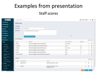 Examples from presentation
Staff scores
 
