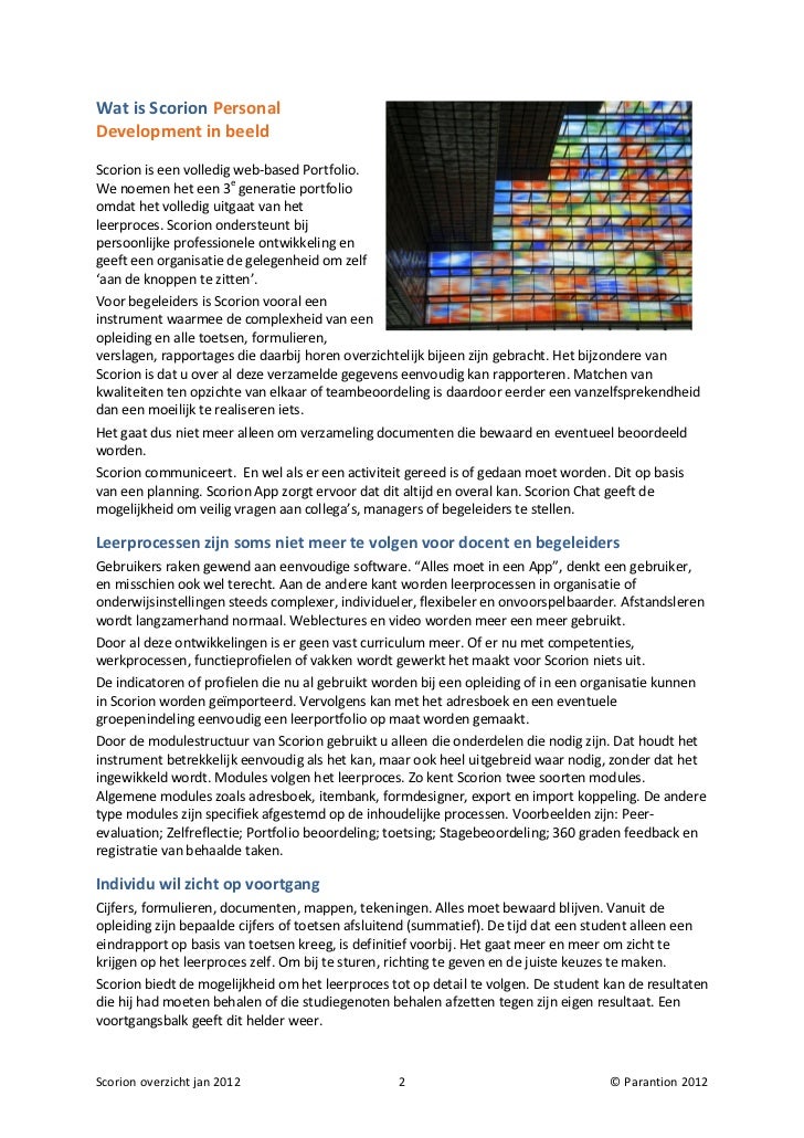 Scorion portfolio, een overzicht 2012