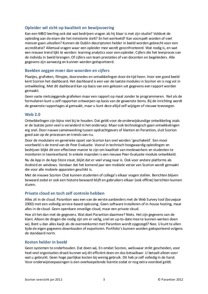 Scorion portfolio, een overzicht 2012