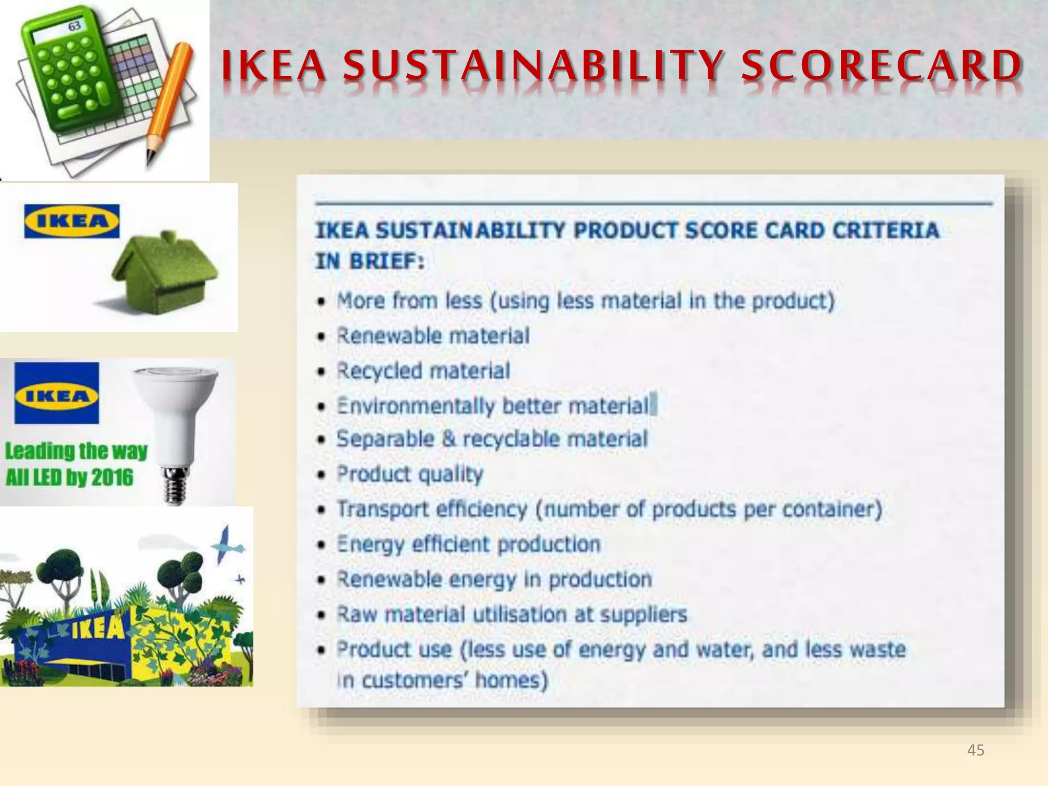 IKEA SUSTAINABILITY SCORECARD
45
 