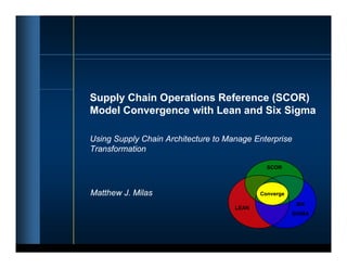 Supply Chain Operations Reference (SCOR)
Model Convergence with Lean and Six Sigma

Using Supply Chain Architecture to Manage Enterprise
Transformation

                                              SCOR




Matthew J. Milas                            Converge
                                                        SIX
                                     LEAN
                                                       SIGMA
 
