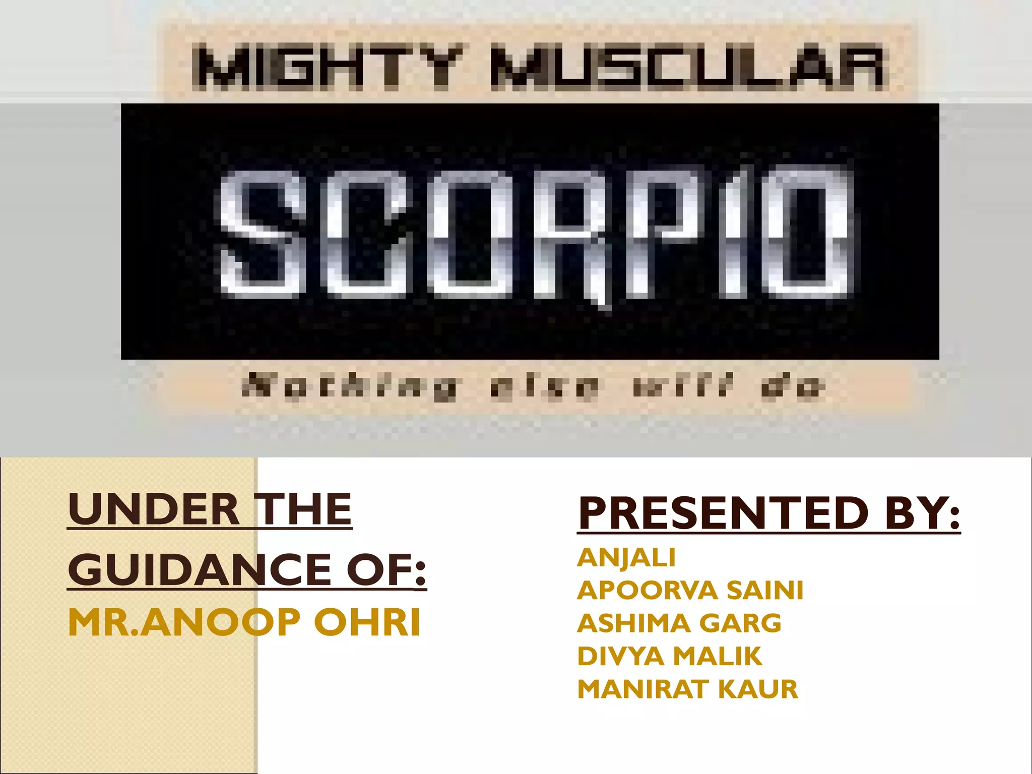 PRESENTED BY: ANJALI  APOORVA SAINI ASHIMA GARG DIVYA MALIK MANIRAT KAUR UNDER THE GUIDANCE OF : MR.ANOOP OHRI 