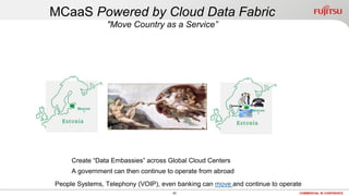 62 COMMERCIAL IN CONFIDENCE
MCaaS Powered by Cloud Data Fabric
"Move Country as a Service”
Create “Data Embassies” across Global Cloud Centers
A government can then continue to operate from abroad
People Systems, Telephony (VOIP), even banking can move and continue to operate
 