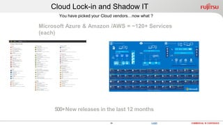 64 COMMERCIAL IN CONFIDENCE
Cloud Lock-in and Shadow IT
64
Login
Microsoft Azure & Amazon /AWS = ~120+ Services
(each)
You have picked your Cloud vendors…now what ?
500+New releases in the last 12 months
 