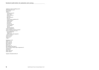 vegetarians, vitamin D insufficiency risk 7
Vieth, Reinhold 33, 55, 69
Vigantil Oil 63
vitamin D
cell protection by 59
clinical trials 71
dietary sources 6–7
functions 3
gene control by 15
half life 6
immune system modulation by 16
multiple routes 33
optimal level 6
processing 7
promotion 50
for sports people 63
trials funding 63
types 56
well-being feeling 61
vitamin D campaign 70–1
vitamin D deficiency, diseases associated 7
vitamin D supplements 55–6, 62–3
contraindications 56
dosage 55, 56
see also Healthy Start programme
“vitamin D winter” 6
vitamin D3 56, 62
vitamin E 26–7
vitiligo 17
Waddington, C H 72
Walshe, F M R 18
Watson, James 65
Watt, Graham 26
Webb, Ann 59
Weiss, Scott T 27
West Midlands, heart failure 12
West of Scotland, industrial region comparisons 8–9
wheezing 26–9
white skin 60
Wilkins, Maurice 65
Witham, Miles 12
Yugoslavia, rheumatoid arthritis 23
96 Health Research Forum Occasional Reports: No 3
Scotland’s health deficit: An explanation and a plan I
 