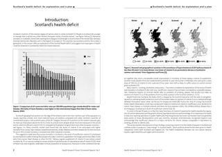 Health Research Forum Occasional Reports: No 3 32 Health Research Forum Occasional Reports: No 3
I Scotland’s health deficit: An explanation and a plan
en together they show a remarkable overall improvement in mortality of those taking a vitamin D supplement.
Another study (double blind and randomised) found that 55-year-old women in Nebraska who were given a daily
dose of 1100 IUs of vitamin D over a period of four years were half as likely to suffer cancer as control women
given a placebo [11].
Many reasons – smoking, alcoholism, and poverty – have been considered as explanations of the excess ill health
and mortality in Scotland [1]. But until now, insufficient vitamin D has not been considered as a possible explana-
tion. Numerous reports on Scottish Health refer to problems of smoking, obesity and alcohol but make no
mention of vitamin D or of the problems from too little sunshine in the Scottish climate [2, 12-17].
Health Protection Scotland, the body which is charged by the Scottish Executive with the task of strengthen-
ing and co-ordinating health protection north of the border makes no mention of vitamin D on its website although
detailed information about other risk factors for disease are listed [18]. And at the time of writing the Scottish
Public Health Observatory, which has a similar brief, makes no mention of vitamin D insufficiency as a risk factor for
cancer, heart disease, or multiple sclerosis and does not even mention rickets, the childhood bone disease that is
re-emerging in Scotland as a result of insufficient vitamin D [8, 19].
It is only in the last 10 years or so that the many functions of vitamin D essential for health, besides the regula-
tion of calcium absorption and the growth of bone, have become known and knowledge of its importance for health
is only now reaching specialists in public health [20]. Practising doctors and even nutritionists have not generally
been aware of these developments until very recently. However, internationally recognised experts now
acknowledge that insufficient vitamin D is a major risk factor for chronic disease comparable in importance to
smoking, alcohol or obesity [20].
This review explains the relevance of new findings concerning vitamin D to the health of people in Scotland and
outlines a plan to produce a “step-change” in Scottish health. Much political attention has been given to health
inequalities within both Scotland and England [21]. The health inequalities between our two nations deserve
equally urgent attention and urgent political action.
Scotland’s health deficit: An explanation and a plan I
Introduction:
Scotland’s health deficit
Scotland is bottom of the premier league of nations when it comes to health [1]. People in Scotland die younger
on average than in almost any other Western European nation of similar stature – see figure 1 below [1]. Premature
mortality in Scotland’s central belt reaching from Glasgow to Edinburgh is close to that of the former East Germany
(German Democratic Republic) and is the highest in Europe [2]. This position has puzzled scientists for at least a
generation. In this review I offer an explanation of the Scottish health deficit and suggest how major gains in health
could be obtained in Scotland by relatively simple measures.
Figure 1. Comparison of all-cause mortality rates per 100,000 population (age-standardised) for males and
females. Mortality of Scots females is even higher in this international league than that of Scots males.
Source: WHO.
Scotland’s geographical position on the edge of the Atlantic and in the most northern part of Europe gives it a
cloudy maritime climate with much reduced hours of sunshine compared with other northern countries of
continental Europe or with southern parts of the UK. Glasgow, because of its position on the western seacoast, gets
no more sun than places above the Arctic Circle. As a result Scots people obtain much less exposure to the sun [3]
and so obtain insufficient vitamin D [4-7], compared with people in England and most other European countries –
see Figures 2-4. Many scientific studies have found that low levels of vitamin D are associated with higher
mortality from cancer, heart disease, raised blood pressure, stroke, diabetes and other diseases [8, 9] which account
for up to 70% of total mortality in Scotland and other industrial countries.
The suggestion made here that excess mortality in Scotland is the result of insufficient vitamin D is bolstered
by international studies showing that people who take a vitamin D supplement live longer and are less likely to die
early from cancer, heart disease or other ills [10]. Taking a regular supplement of vitamin D may reduce overall
mortality by 7% or more according to a recent analysis of pooled results of international trials of vitamin D [10]. Most
of these trials were originally undertaken to study prevention of osteoporosis, fractures or other conditions but tak-
Figure 2. Seasonal and geographical variation in the prevalence of hypovitaminosis D (25-hydroxyvitamin D
less than 40 nmol/L) in Great Britain. Low levels of vitamin D are particularly obvious in Scotland in
summer and autumn. From Hypponen and Power [5].
 