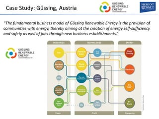 Case Study: Güssing, Austria
“The fundamental business model of Güssing Renewable Energy is the provision of
communities with energy, thereby aiming at the creation of energy self-sufficiency
and safety as well of jobs through new business establishments.”
 