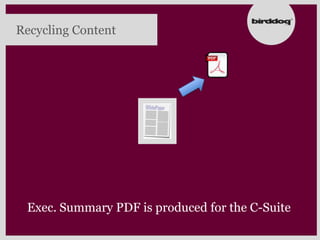 Recycling Content




 Exec. Summary PDF is produced for the C-Suite
 