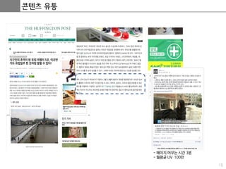 15
콘텐츠 유통
- 페이지 머무는 시간 3분
- 월평균 UV 100만
 