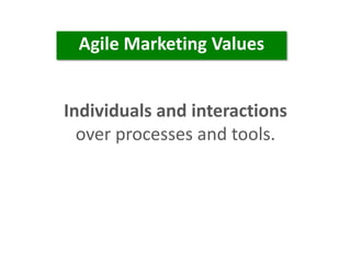 Individuals and interactions
over processes and tools.
Agile Marketing Values
 