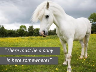 “There must be a pony
in here somewhere!”
 