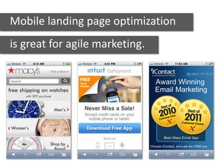 Mobile landing page optimization
is great for agile marketing.
 