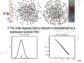 Degree Distribution Simplest and most important characteristic of node The node degree  k i The total number of its connections. The node degrees over a network is characterized by a distribution function  P(k) . 