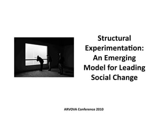 Structural	
  
               Experimenta0on:	
  
                 An	
  Emerging	
  
               Model	
  for	
  Leading	
  
                 Social	
  Change	
  


ARVOVA	
  Conference	
  2010	
  
 