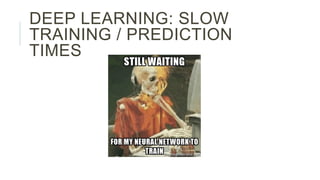 DEEP LEARNING: SLOW
TRAINING / PREDICTION
TIMES
 