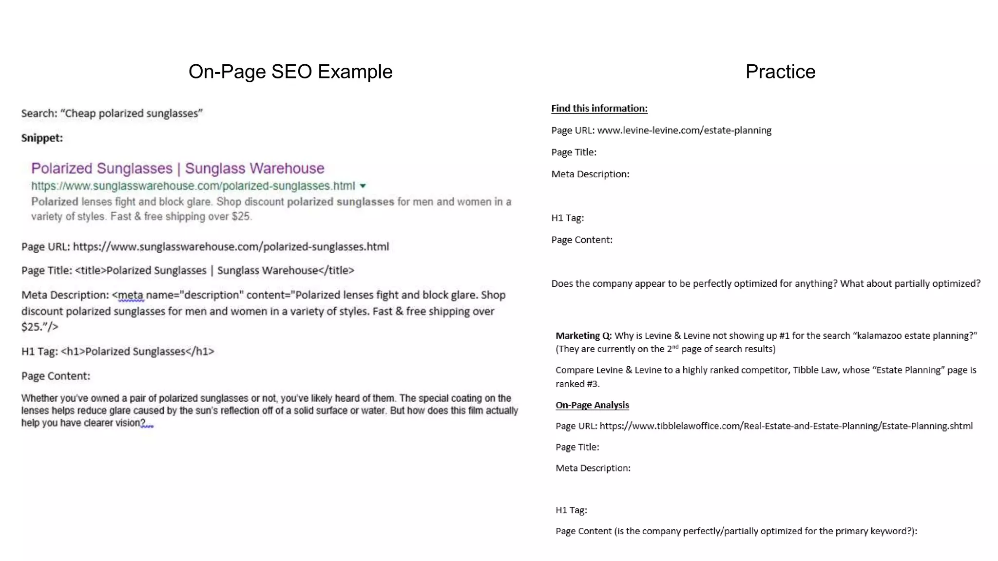 On-Page SEO Example Practice
 