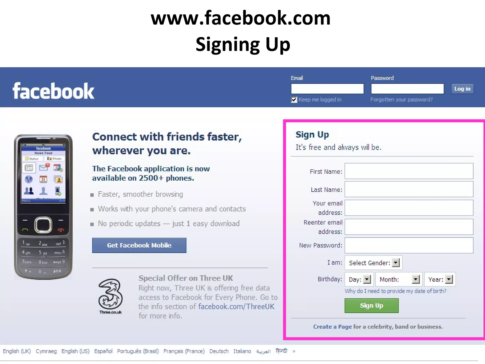 www.facebook.com  Signing Up 
