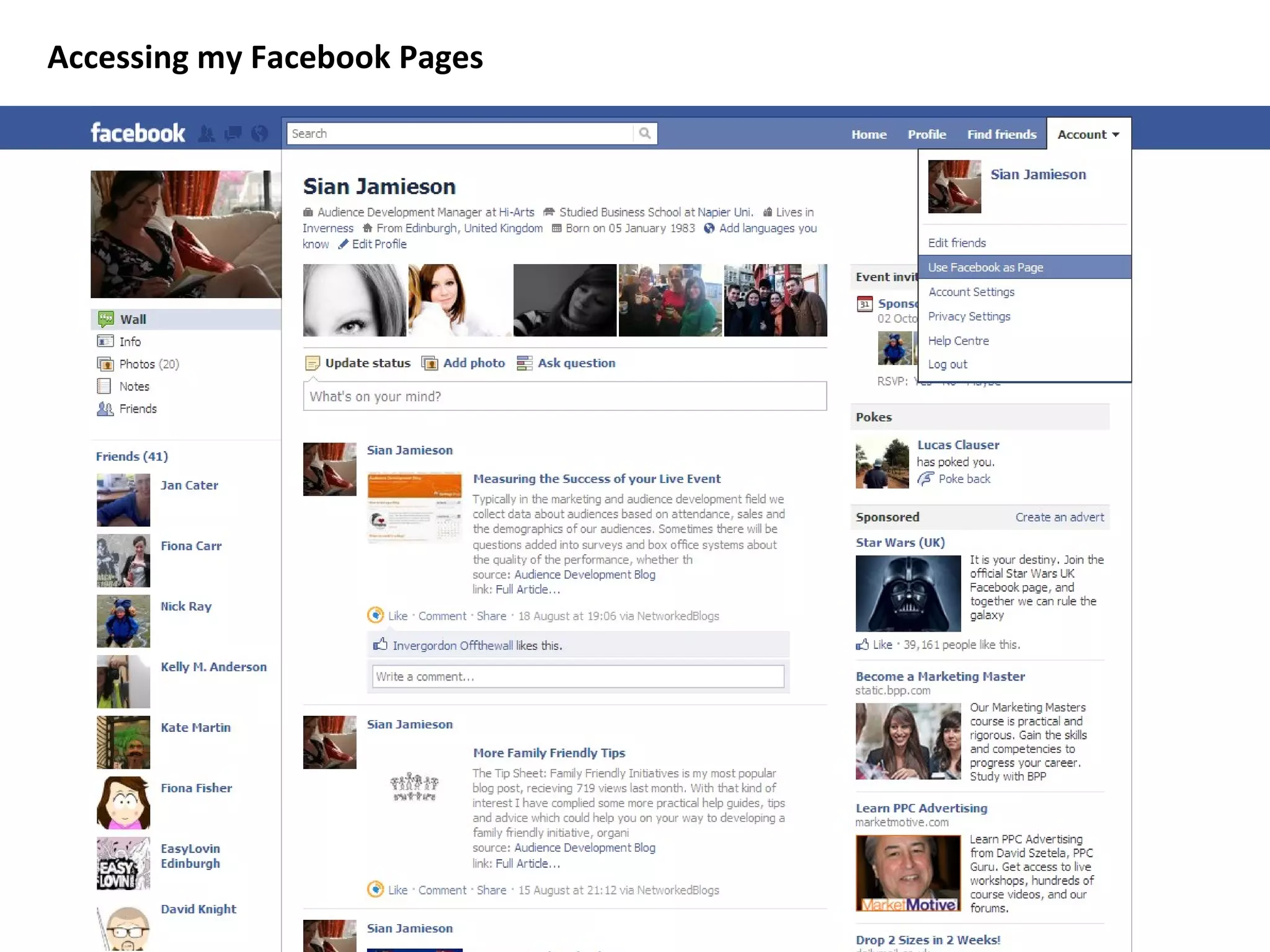 Accessing my Facebook Pages 