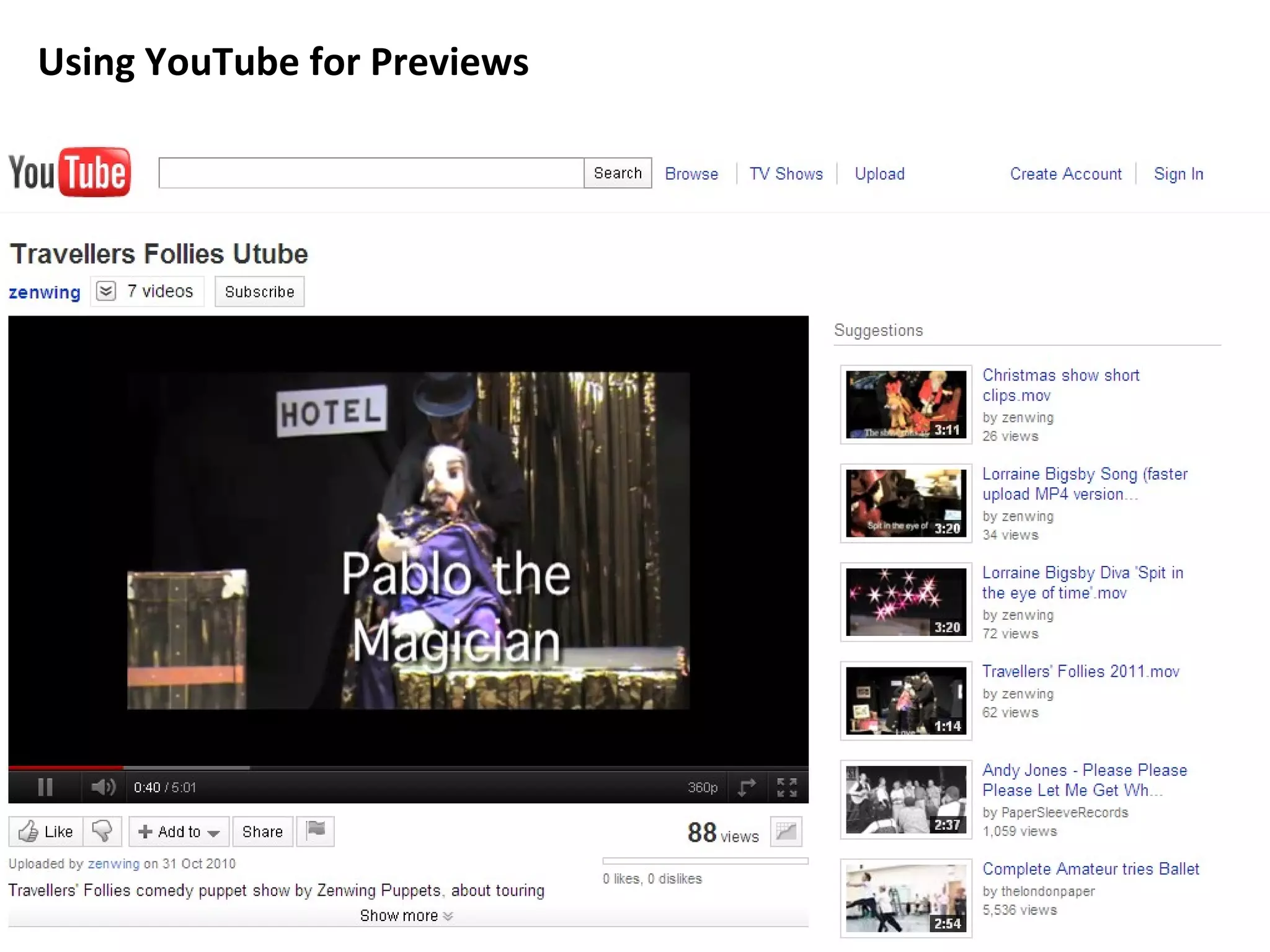 Using YouTube for Previews  