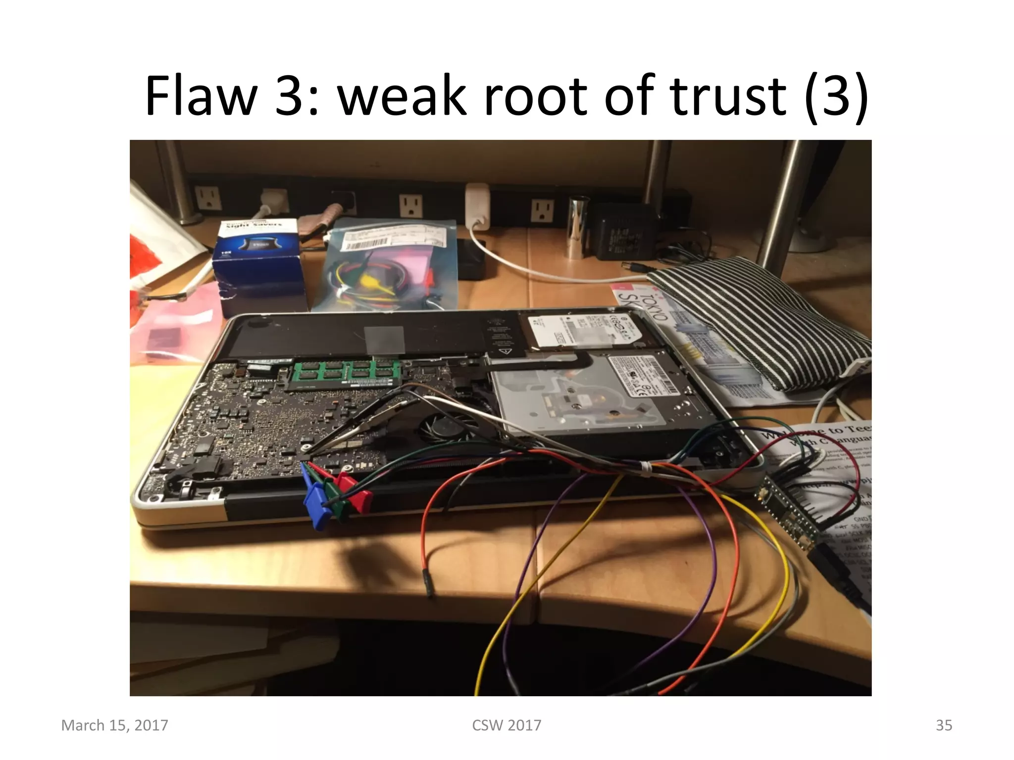 Flaw	3:	weak	root	of	trust	(3)
March	15,	2017 CSW	2017 35
 