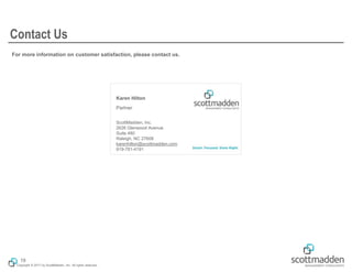 Copyright © 2017 by ScottMadden, Inc. All rights reserved.
Karen Hilton
Partner
ScottMadden, Inc.
2626 Glenwood Avenue
Suite 480
Raleigh, NC 27608
karenhilton@scottmadden.com
919-781-4191
For more information on customer satisfaction, please contact us.
Contact Us
19
 