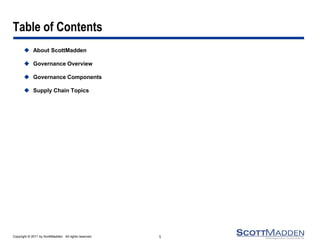 Copyright © 2011 by ScottMadden. All rights reserved.
Table of Contents
 About ScottMadden
 Governance Overview
 Governance Components
 Supply Chain Topics
1
 