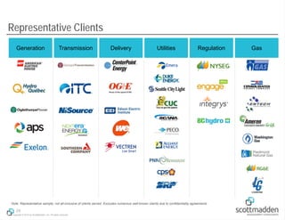 Representative Clients
Generation

Transmission

Delivery

Utilities

Regulation

Note: Representative sample; not all-inclusive of clients served. Excludes numerous well-known clients due to confidentiality agreements

29
Copyright © 2013 by ScottMadden, Inc. All rights reserved.

Gas

 