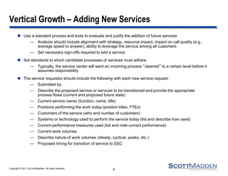Vertical Growth – Adding New Services
        Use a standard process and tools to evaluate and justify the addition of fu...