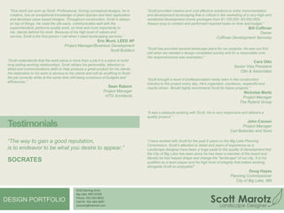 Bassett CreekPlymouth, MNCharles Cudd Co.4550 Sterling DriveBig Lake, MN 55309Phone: 763-263-8452Cell Ph: 763-482-0097smarotz@hotmail.comDESIGN PORTFOLIO