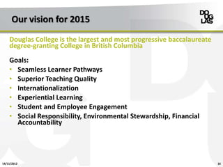 Our vision for 2015
    Douglas College is the largest and most progressive baccalaureate
    degree-granting College in B...