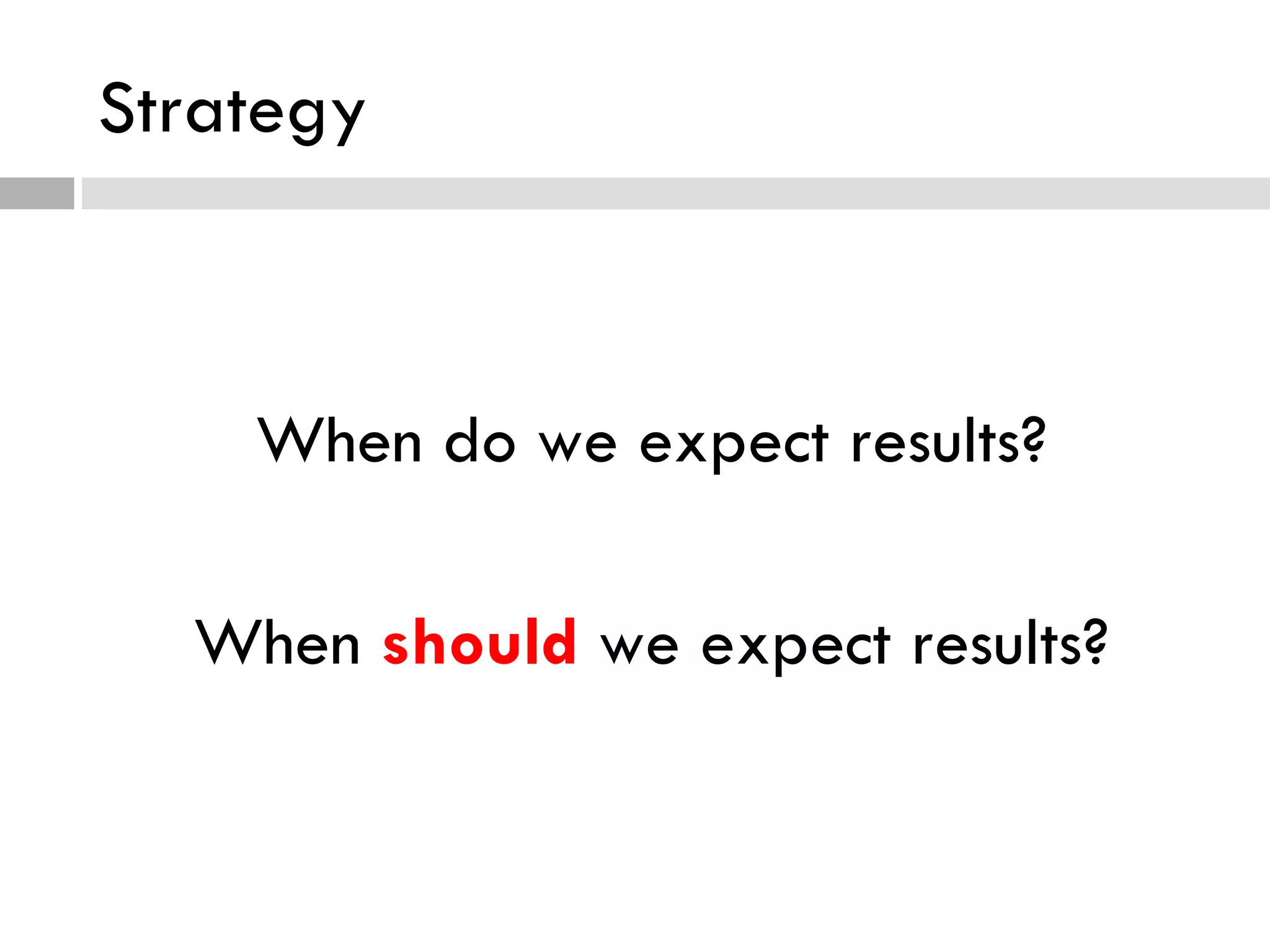Strategy When do we expect results? When  should  we expect results? 