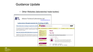 Guidance Update
• Other Websites (laboratories/ trade bodies)
 