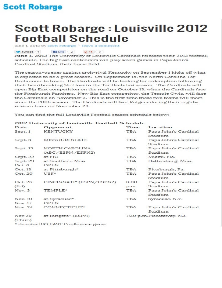 Scott Robarge Louisville 2012 Football Schedule