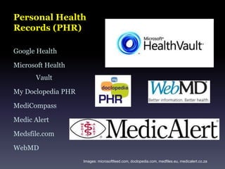 PHR Use Motivates Consumers1 in 14 uses a PHR56% learned more about their health 32% took specific action to improve their health60% of low income & 40% of chronically ill felt more connected to their physician 40% asked a question they otherwise wouldn’t have58% would use PHR from PMD, 50% from insurer, 25% from private tech companyIncreased interest in PHR use if their physician uses EHR (50% vs 41%)68% concerned about privacySource: www.chcf.org/media