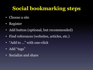 DiigoCiteULikeConnoteaRedditTechnoratiGoogle Chrome: 	AddThisSlashDotStumbleUponDiggSocial Bookmarking and News AggregatesSource: doublejdesign.co.uk