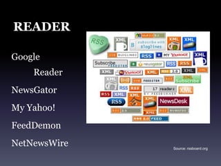 RSS is “a family of web feed formats used to publish frequently updated works- such as blog entries, news headlines, audio, and video- in a standardized format.”RSS feeds “benefit readers who want to subscribe to timely updates from favored websites or to aggregate feeds from many sites into one place.”RSS= “Really Simple Syndication”Source: http://en.wikipedia.org/wiki/Rss