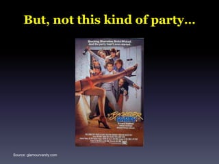 FACEBOOKFun, casualMeet old friends, make new friendsJoin interest groups, communitiesLearnShare storiesMake professional connectionsIt’s a party! Source: facebook.com