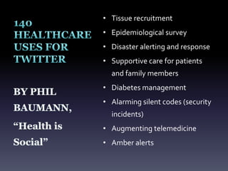 LinkedInGlobal network with over 85 million experienced professional in 150 industries in over 200 countriesAverage age is 41 yearsOver 50% users have income >$100,000Over-representation of those who attended graduate school, compared to all internet users64% male34% own a Smartphone/PDA95% of companies use LinkedIn as their primary tool to find new employees (80% of companies use social media for recruitment)Searchable by GoogleSource: www.linkedstrategies.com/blog/tag/linkedin-statistics