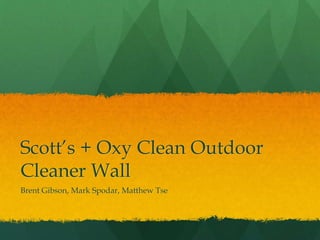 Scott’s + Oxy Clean Outdoor
Cleaner Wall
Brent Gibson, Mark Spodar, Matthew Tse
 
