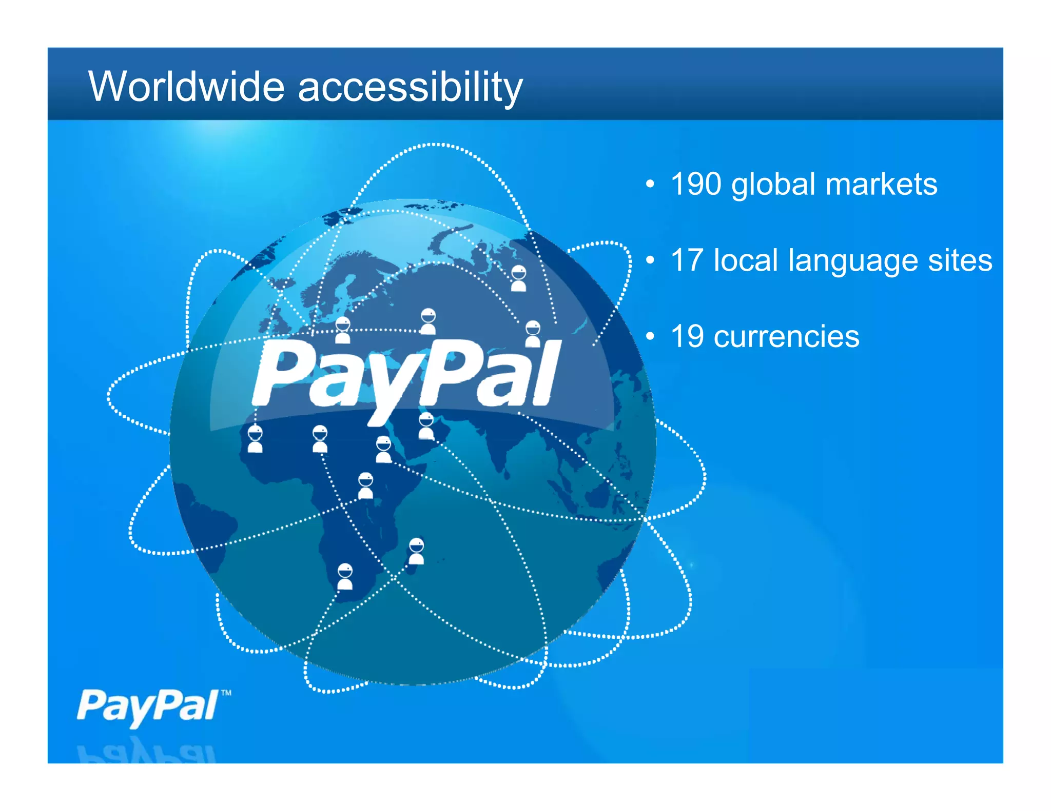 Worldwide accessibility

                          • 190 global markets

                          • 17 local language sites

                          • 19 currencies




                                             9
 