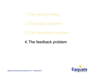 Eaquals International Conference, 16 – 18 April 2015
1.The input problem
2.The output problem
3.The interaction problem
4.The feedback problem
 