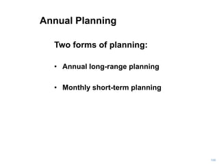 Annual Planning
Two forms of planning:
• Annual long-range planning
• Monthly short-term planning
108
 