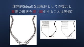 理想的(ideal)な回転体としての復元と
実際の形状を測り図化することは等価?
 