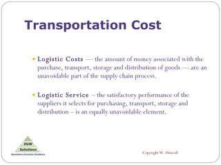 Transportation Cost ,[object Object],[object Object],Copyright W. Driscoll  